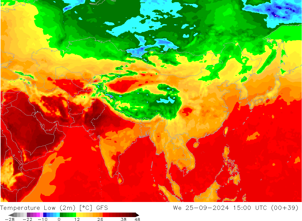 Temperature Low (2m) GFS We 25.09.2024 15 UTC