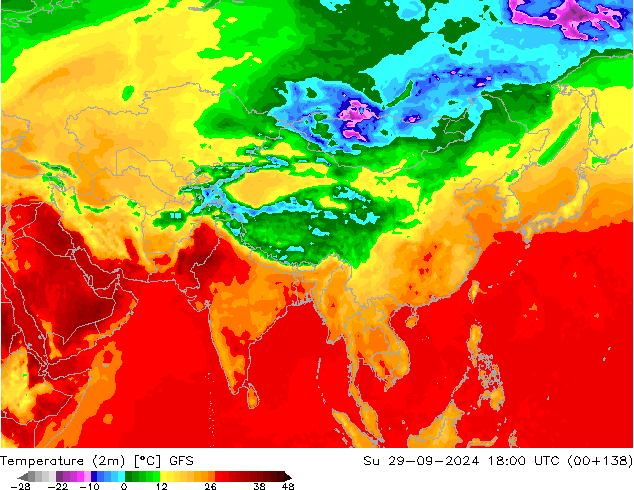 Temperaturkarte (2m) GFS So 29.09.2024 18 UTC