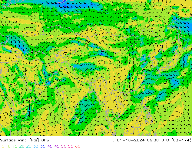 Surface wind GFS Tu 01.10.2024 06 UTC