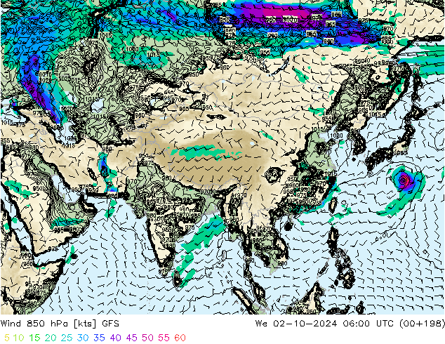 Wind 850 hPa GFS St 02.10.2024 06 UTC