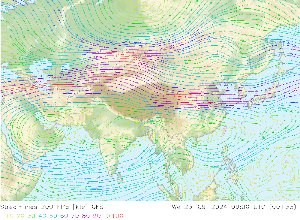 Streamlines 200 hPa GFS We 25.09.2024 09 UTC