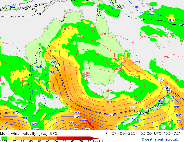 Max. wind velocity GFS Pá 27.09.2024 00 UTC