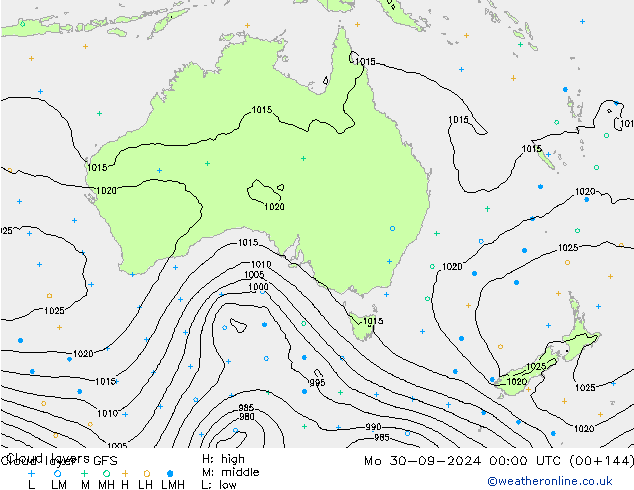 Cloud layer GFS Mo 30.09.2024 00 UTC