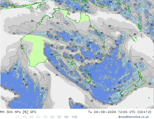 RH 300 гПа GFS вт 24.09.2024 12 UTC