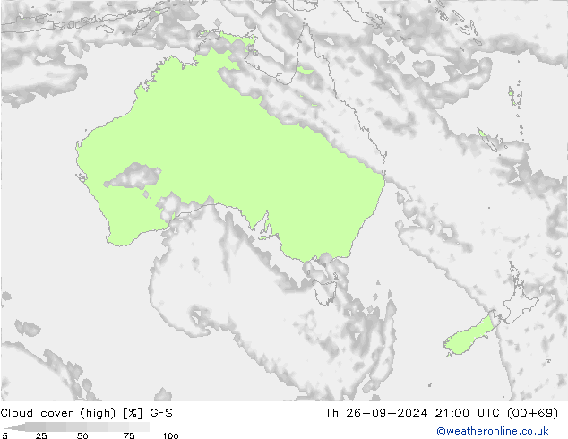 Cloud cover (high) GFS Th 26.09.2024 21 UTC