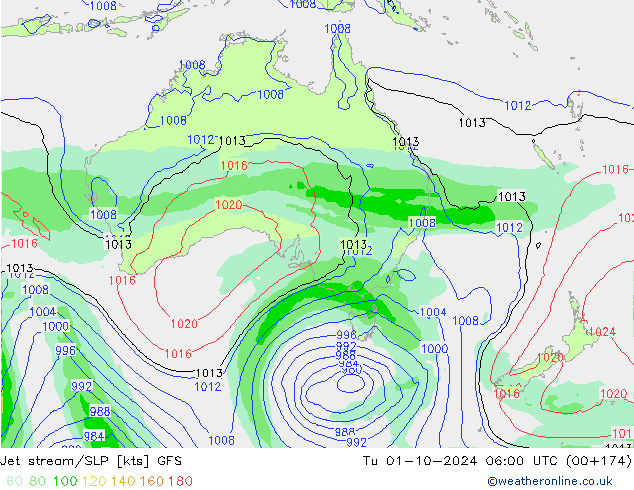 Jet Akımları/SLP GFS Sa 01.10.2024 06 UTC