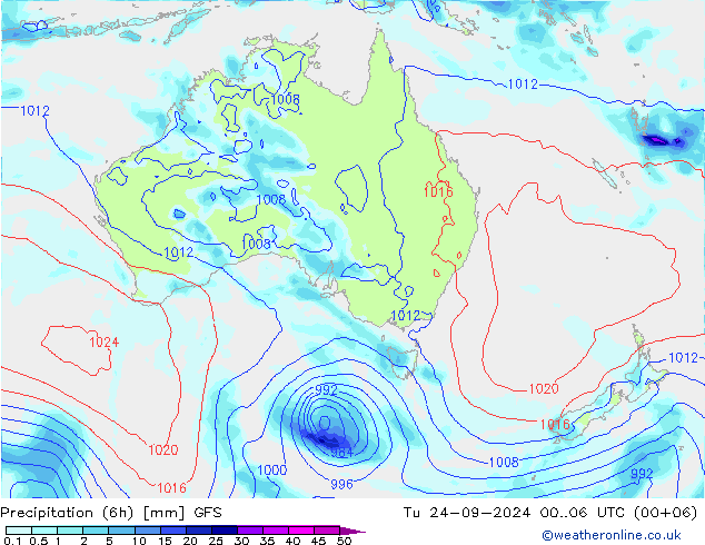 Z500/Rain (+SLP)/Z850 GFS Tu 24.09.2024 06 UTC