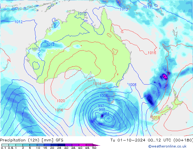 Precipitation (12h) GFS Tu 01.10.2024 12 UTC