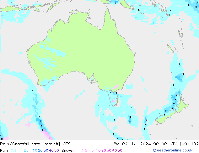 Rain/Snowfall rate GFS ср 02.10.2024 00 UTC