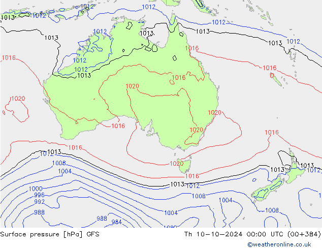 Surface pressure GFS Th 10.10.2024 00 UTC