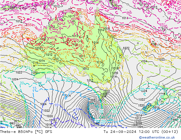 Theta-e 850hPa GFS Tu 24.09.2024 12 UTC