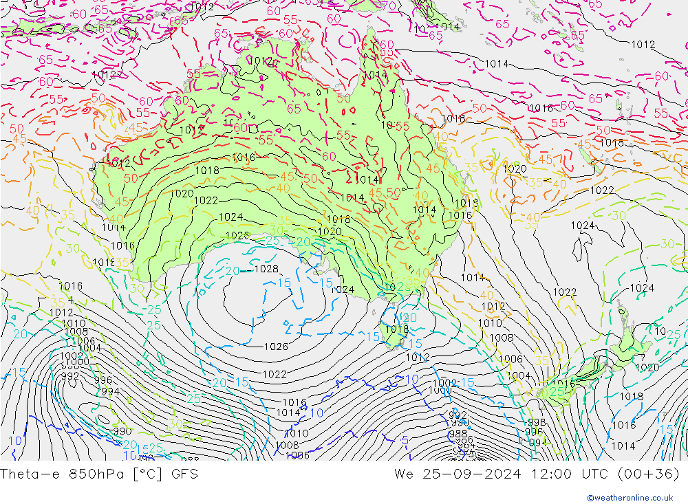 Theta-e 850hPa GFS Çar 25.09.2024 12 UTC