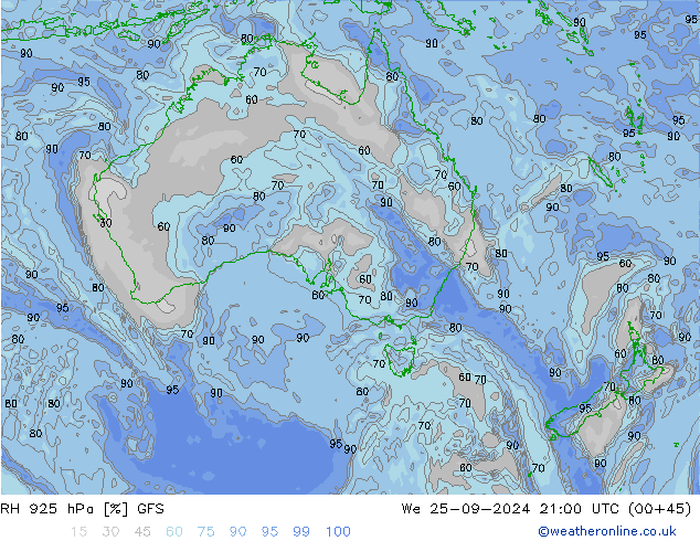 RH 925 hPa GFS mer 25.09.2024 21 UTC