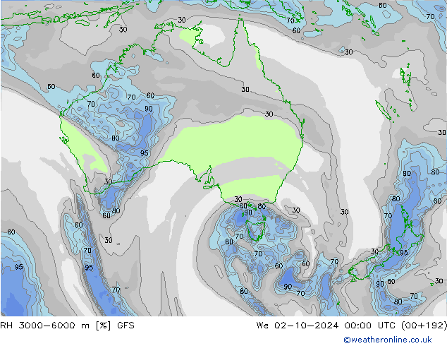 RH 3000-6000 m GFS śro. 02.10.2024 00 UTC