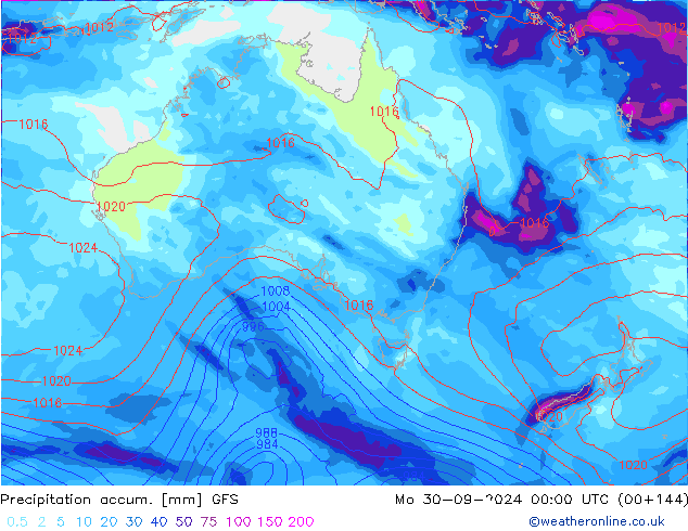 Precipitation accum. GFS пн 30.09.2024 00 UTC