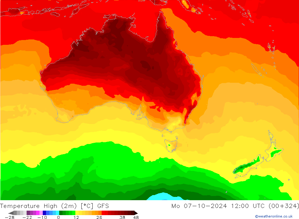 Temperature High (2m) GFS Mo 07.10.2024 12 UTC