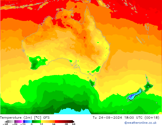 Temperature (2m) GFS Tu 24.09.2024 18 UTC