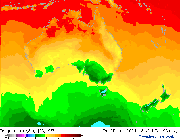 Sıcaklık Haritası (2m) GFS Çar 25.09.2024 18 UTC