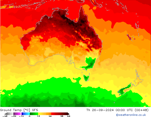 Temp. gruntu GFS czw. 26.09.2024 00 UTC