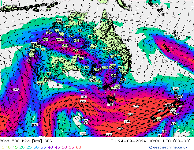 Wind 500 hPa GFS september 2024