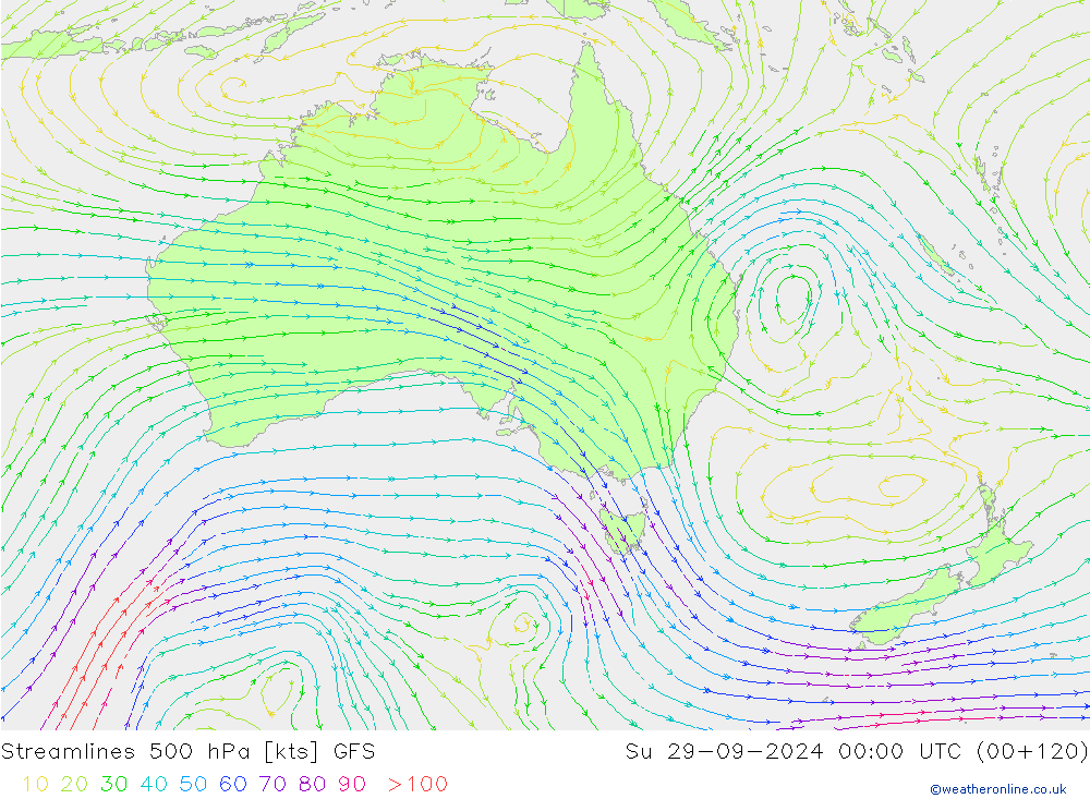 Streamlines 500 hPa GFS Su 29.09.2024 00 UTC