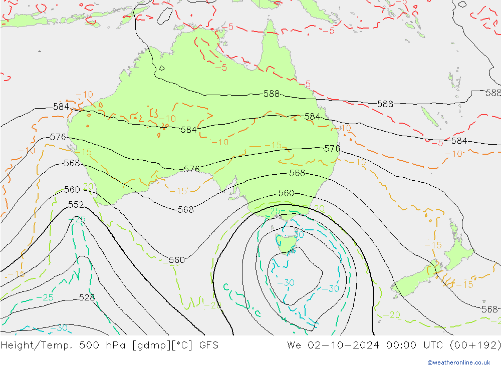 Z500/Rain (+SLP)/Z850 GFS ср 02.10.2024 00 UTC