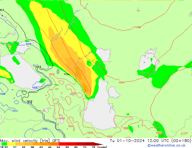 Max. wind velocity GFS mar 01.10.2024 12 UTC