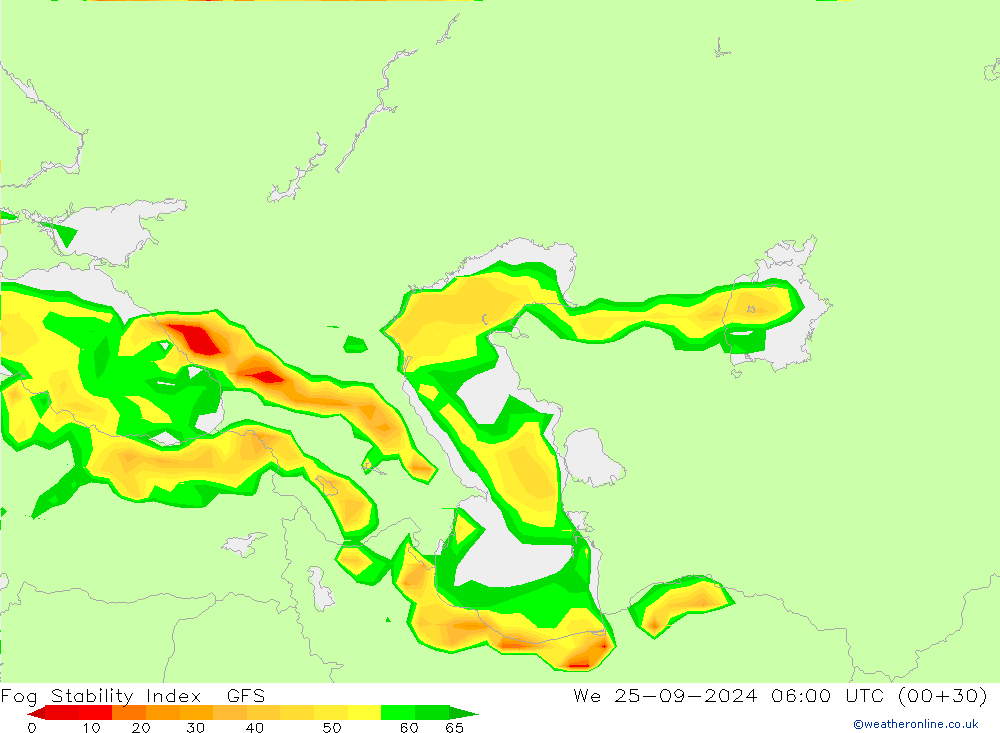 Fog Stability Index GFS mer 25.09.2024 06 UTC