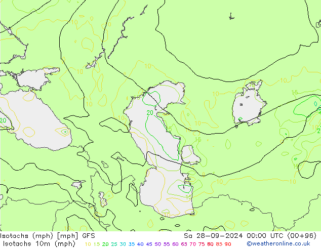 Isotachen (mph) GFS za 28.09.2024 00 UTC