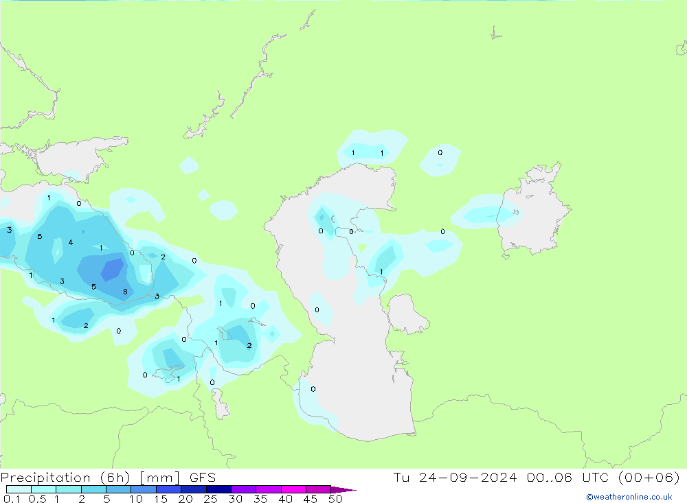 Z500/Rain (+SLP)/Z850 GFS Di 24.09.2024 06 UTC