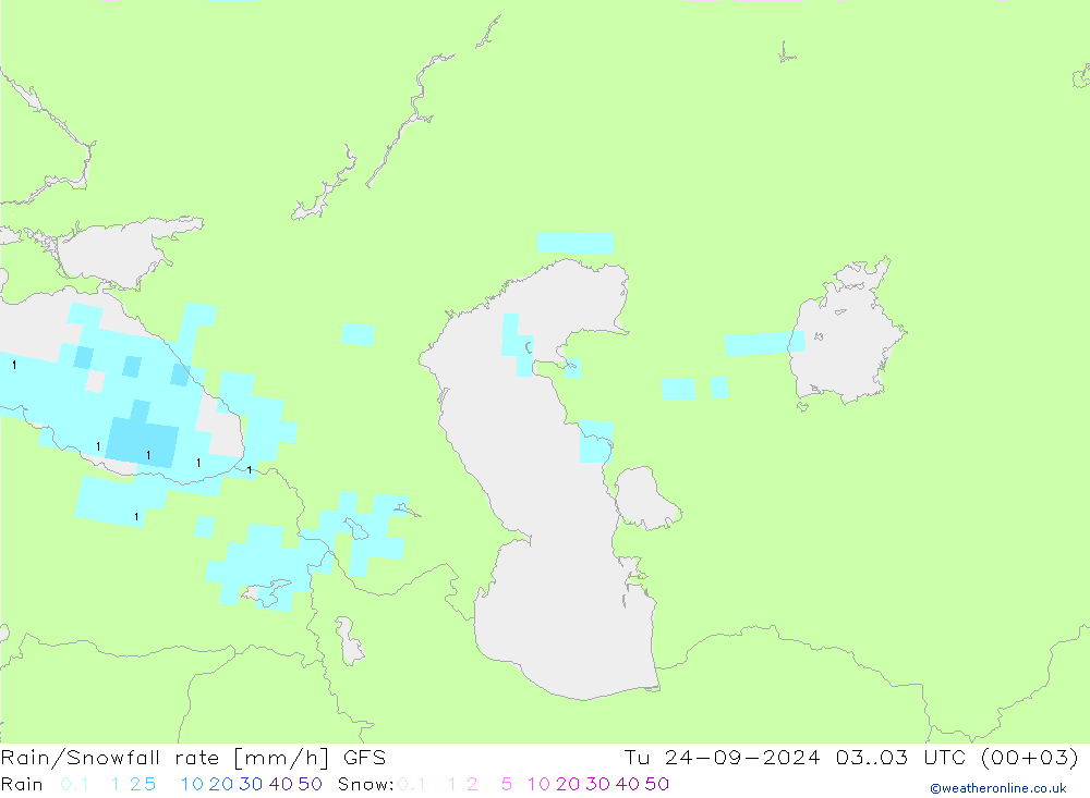 Rain/Snowfall rate GFS Tu 24.09.2024 03 UTC