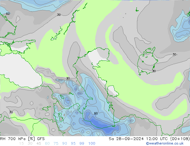 RH 700 hPa GFS Sa 28.09.2024 12 UTC