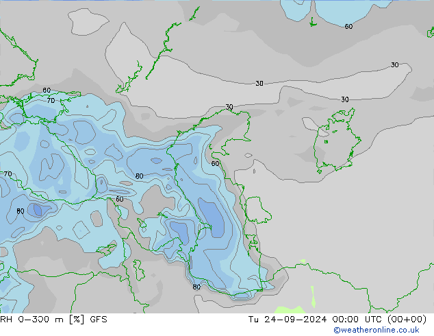 RH 0-300 m GFS  24.09.2024 00 UTC