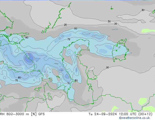 RH 600-3000 m GFS  24.09.2024 12 UTC