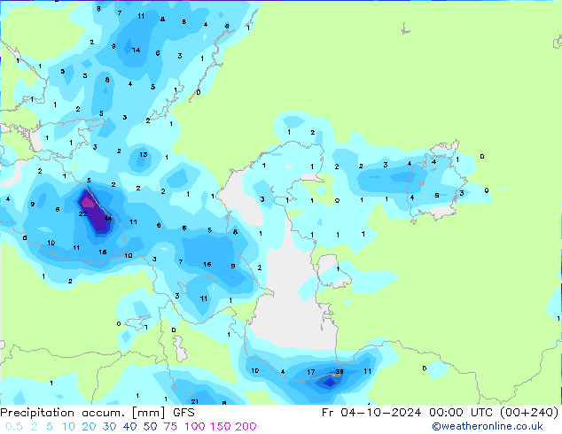 Precipitation accum. GFS Fr 04.10.2024 00 UTC