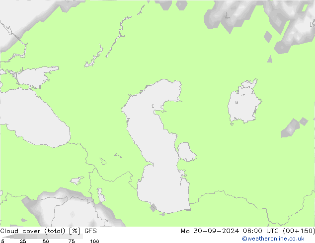 облака (сумма) GFS пн 30.09.2024 06 UTC