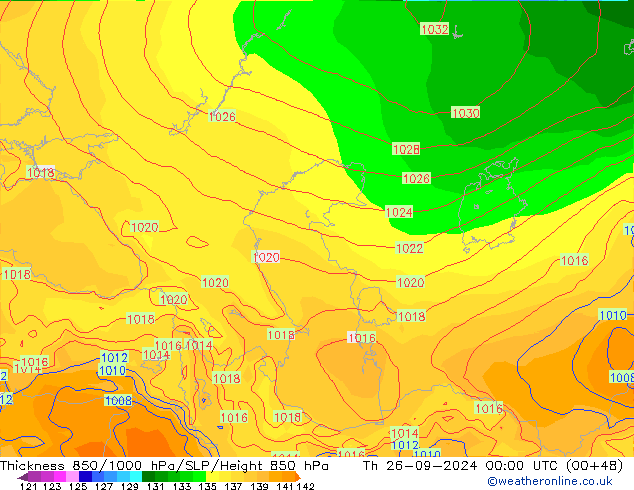 Thck 850-1000 hPa GFS Th 26.09.2024 00 UTC