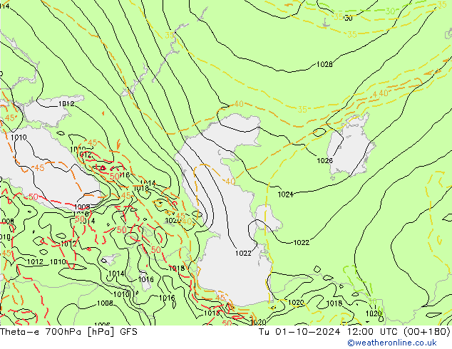 Theta-e 700hPa GFS mar 01.10.2024 12 UTC