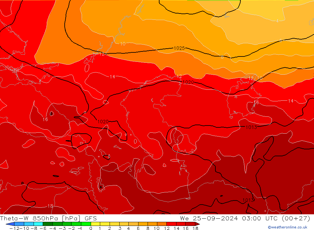 Theta-W 850hPa GFS We 25.09.2024 03 UTC