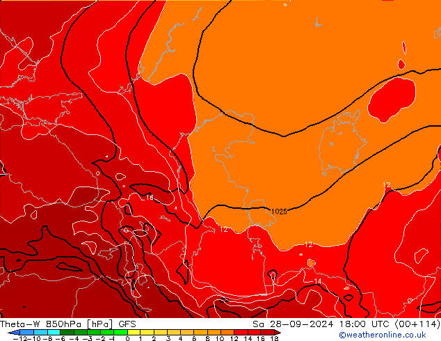 Theta-W 850hPa GFS  28.09.2024 18 UTC