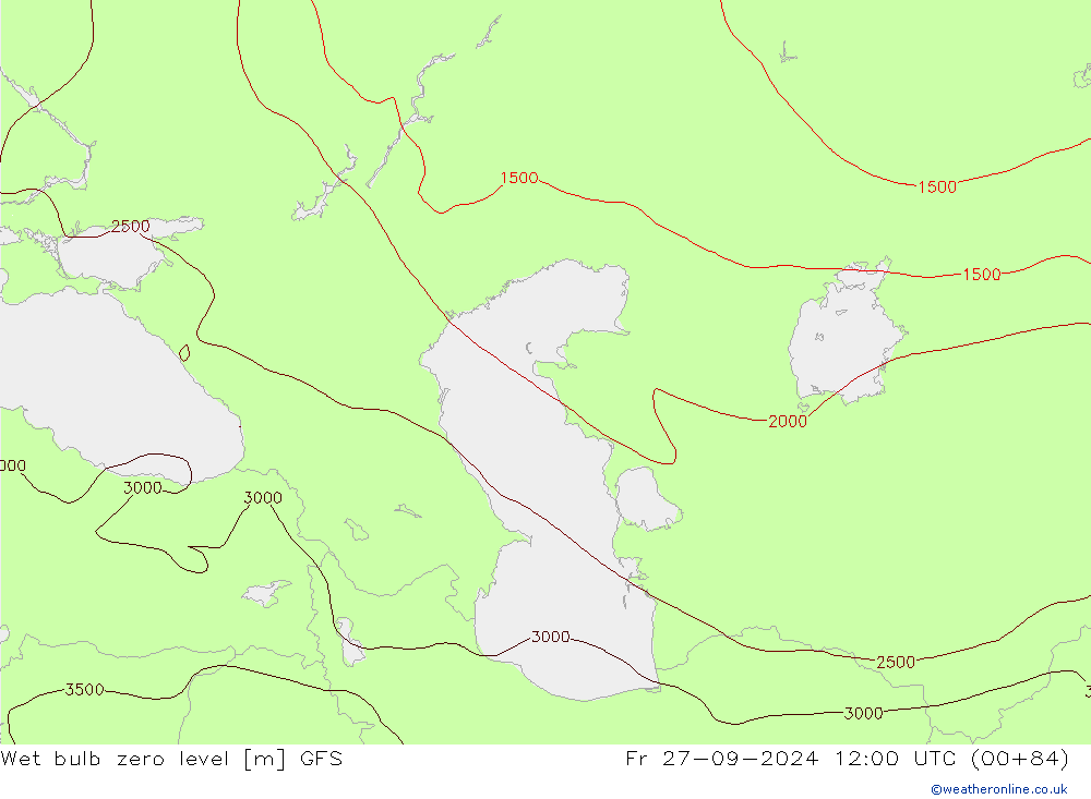 Wet bulb zero level GFS vie 27.09.2024 12 UTC