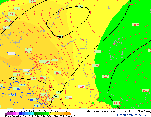 Thck 500-1000hPa GFS lun 30.09.2024 00 UTC