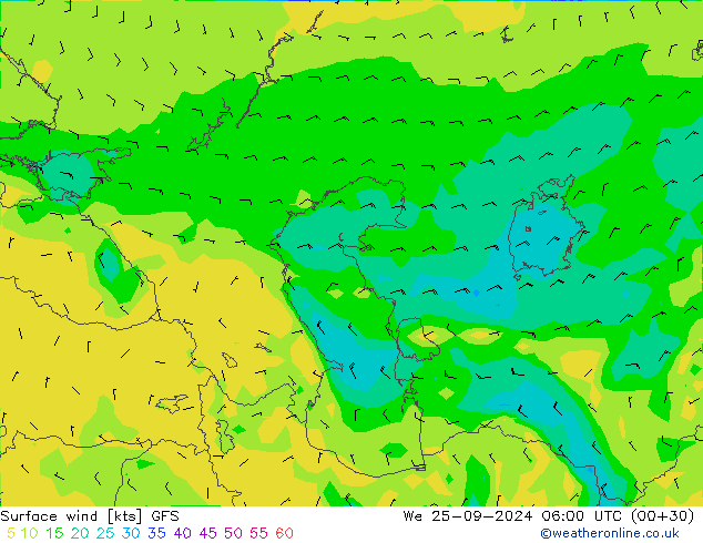 Surface wind GFS We 25.09.2024 06 UTC