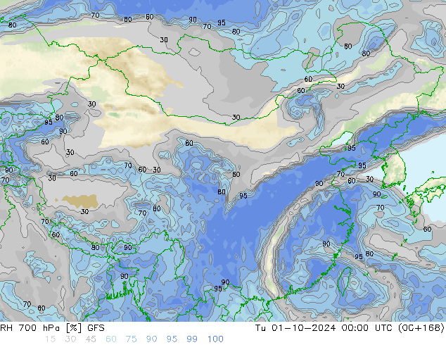 RH 700 hPa GFS mar 01.10.2024 00 UTC