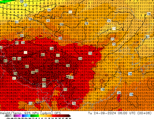 Height/Temp. 925 hPa GFS Ter 24.09.2024 06 UTC