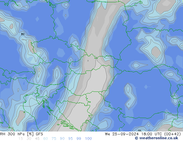 RH 300 гПа GFS ср 25.09.2024 18 UTC