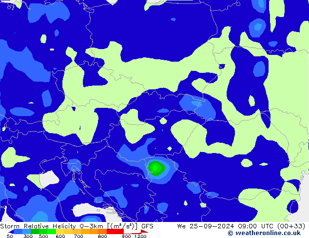 Storm Relative Helicity GFS mié 25.09.2024 09 UTC