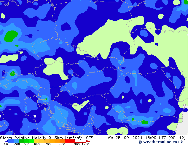 Storm Relative Helicity GFS ср 25.09.2024 18 UTC