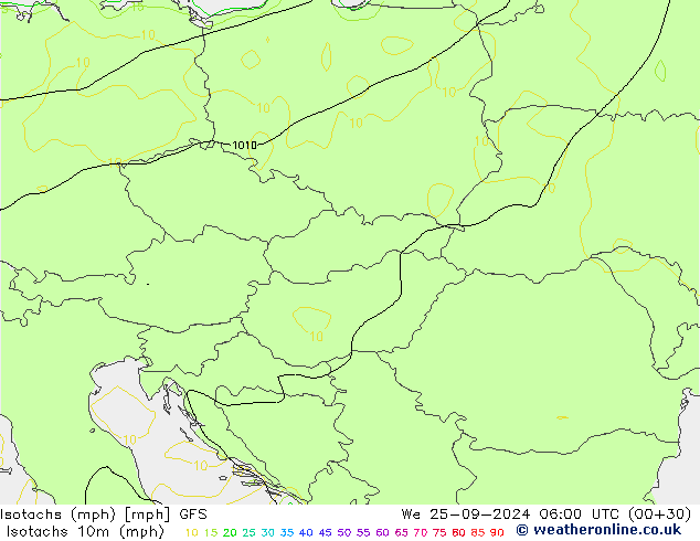 Isotachs (mph) GFS We 25.09.2024 06 UTC