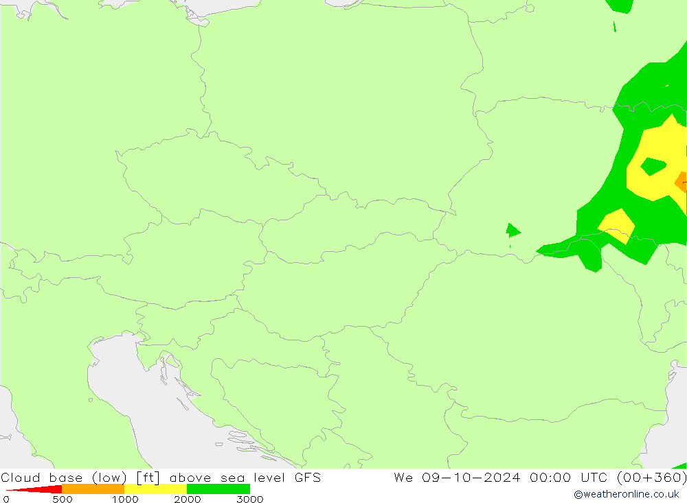Cloud base (low) GFS mer 09.10.2024 00 UTC